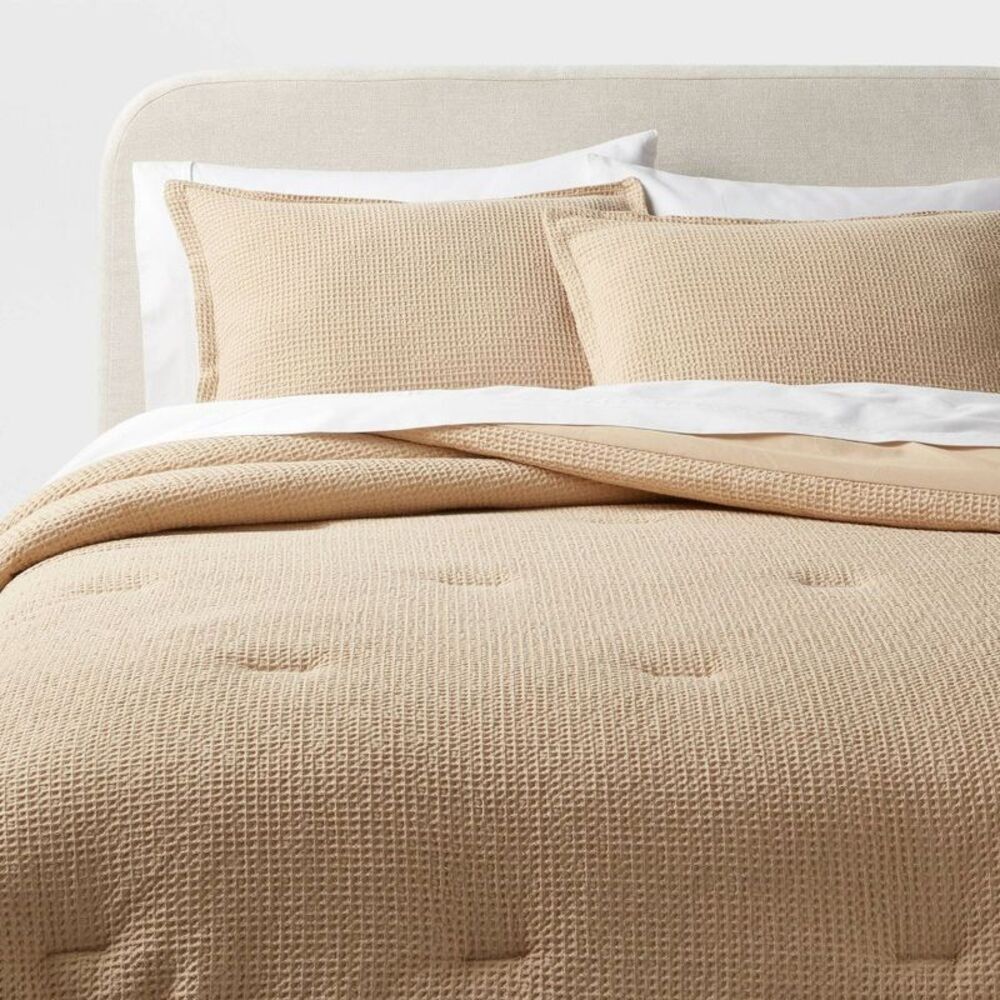 Threshold - King Trad Washed Waffle Weave Comforter and Sham S Horseradish
